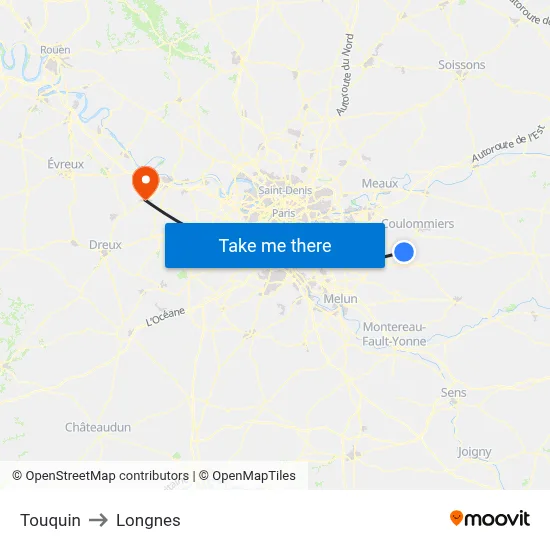 Touquin to Longnes map