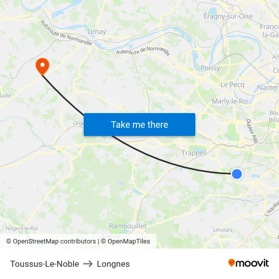 Toussus-Le-Noble to Longnes map