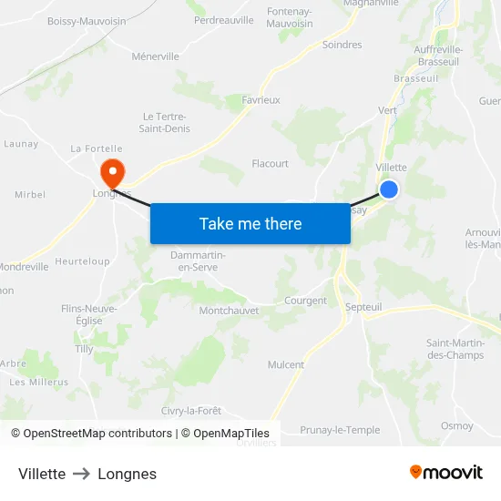 Villette to Longnes map