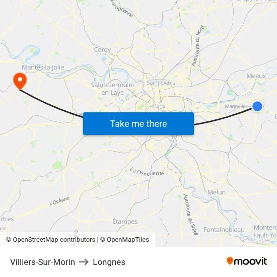 Villiers-Sur-Morin to Longnes map