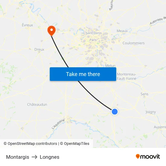 Montargis to Longnes map