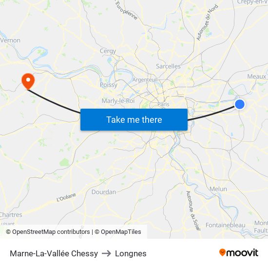 Marne-La-Vallée Chessy to Longnes map