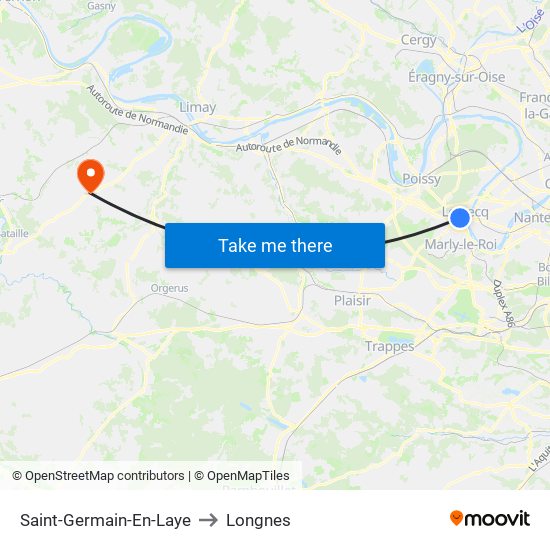 Saint-Germain-En-Laye to Longnes map