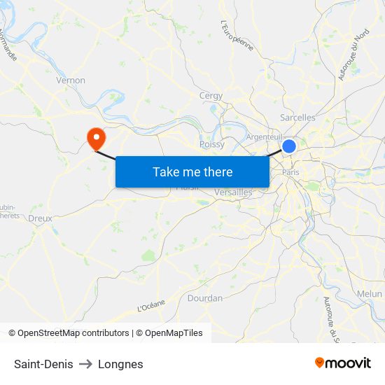 Saint-Denis to Longnes map
