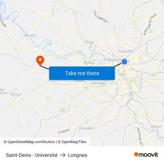 Saint-Denis - Université to Longnes map