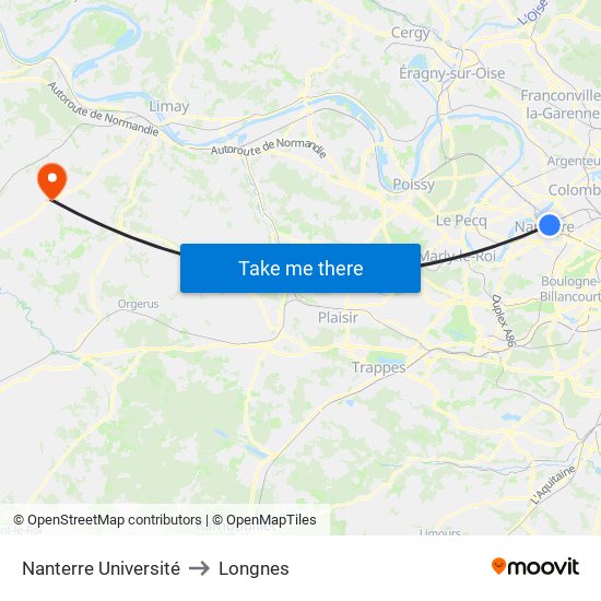 Nanterre Université to Longnes map