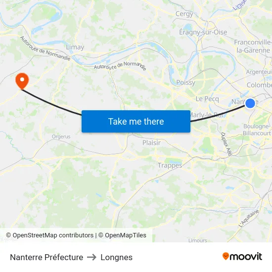 Nanterre Préfecture to Longnes map