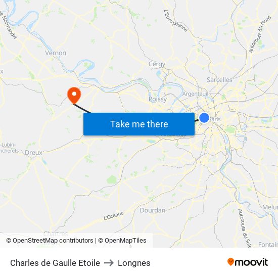 Charles de Gaulle Etoile to Longnes map