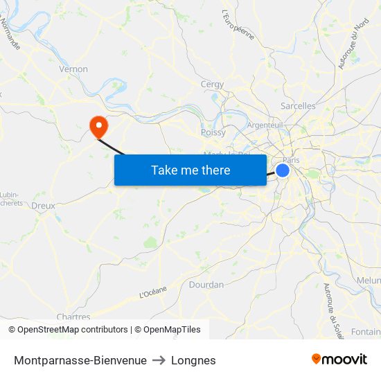 Montparnasse-Bienvenue to Longnes map
