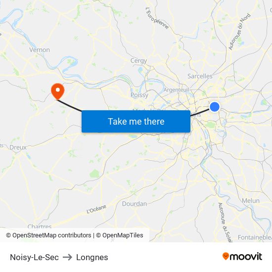 Noisy-Le-Sec to Longnes map