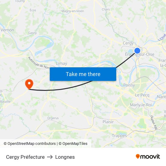 Cergy Préfecture to Longnes map