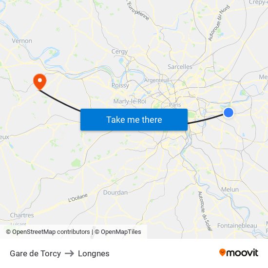 Gare de Torcy to Longnes map
