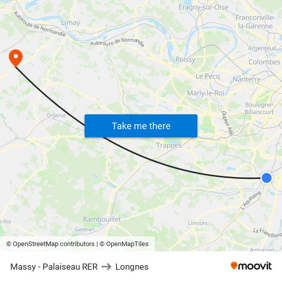 Massy - Palaiseau RER to Longnes map