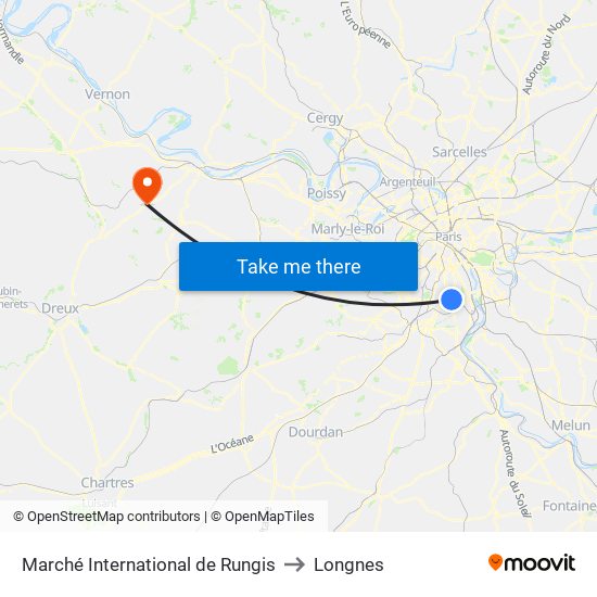 Marché International de Rungis to Longnes map