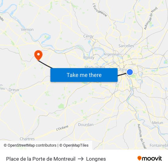 Place de la Porte de Montreuil to Longnes map