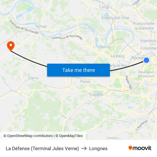 La Défense (Terminal Jules Verne) to Longnes map