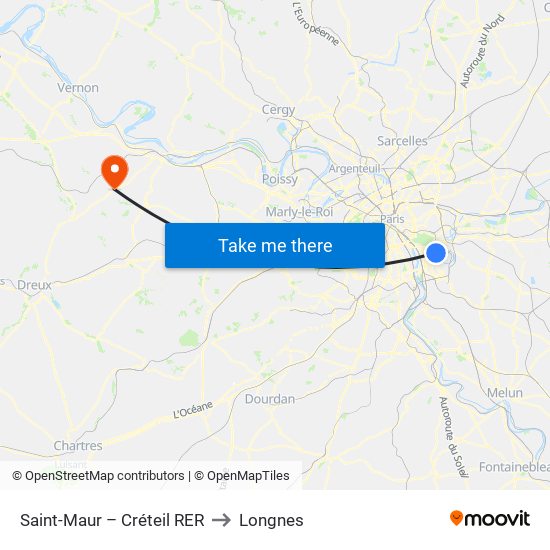 Saint-Maur – Créteil RER to Longnes map