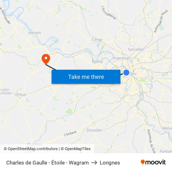 Charles de Gaulle - Étoile - Wagram to Longnes map