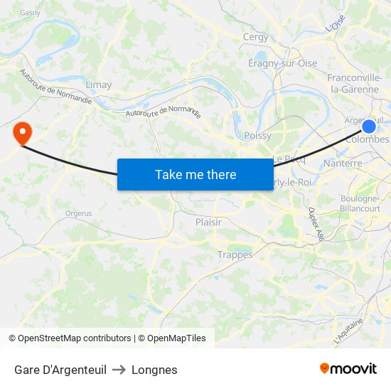 Gare D'Argenteuil to Longnes map