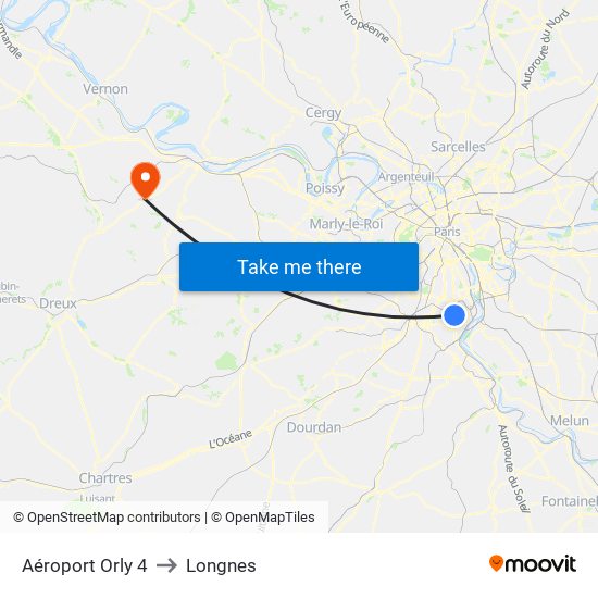 Aéroport Orly 4 to Longnes map