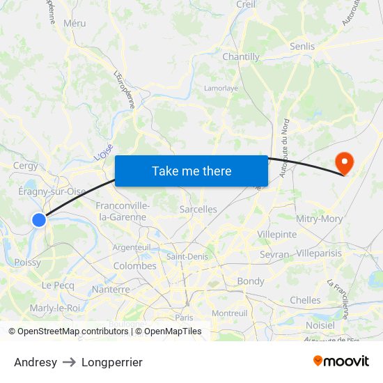 Andresy to Longperrier map