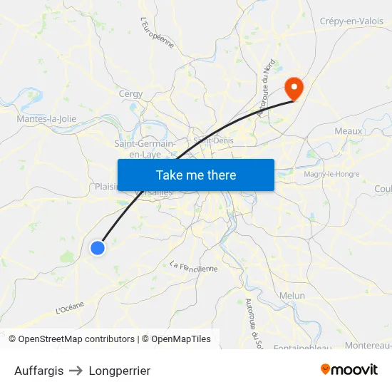 Auffargis to Longperrier map