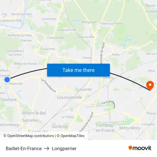 Baillet-En-France to Longperrier map