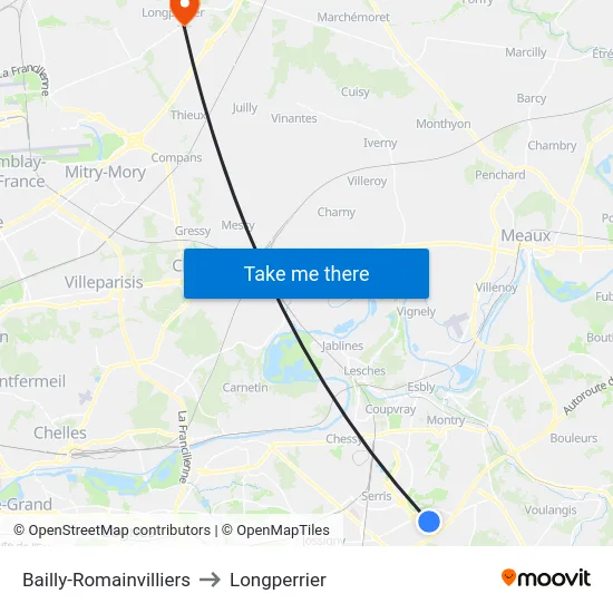 Bailly-Romainvilliers to Longperrier map