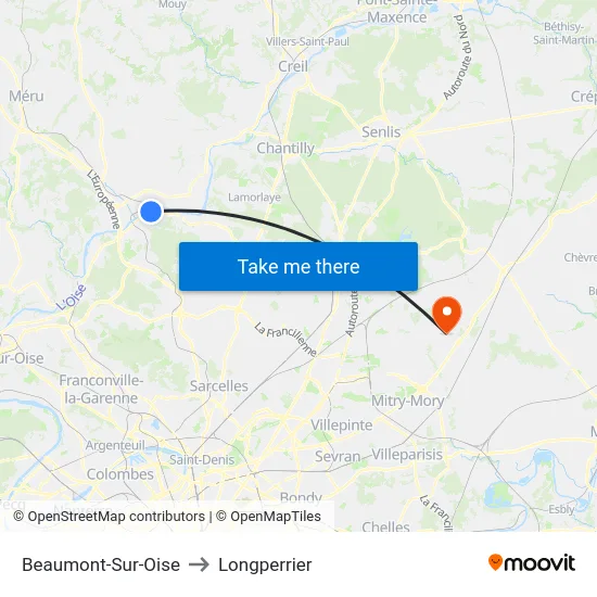 Beaumont-Sur-Oise to Longperrier map