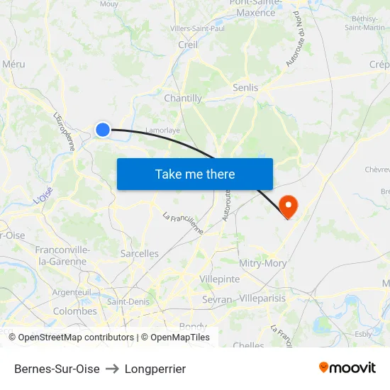 Bernes-Sur-Oise to Longperrier map