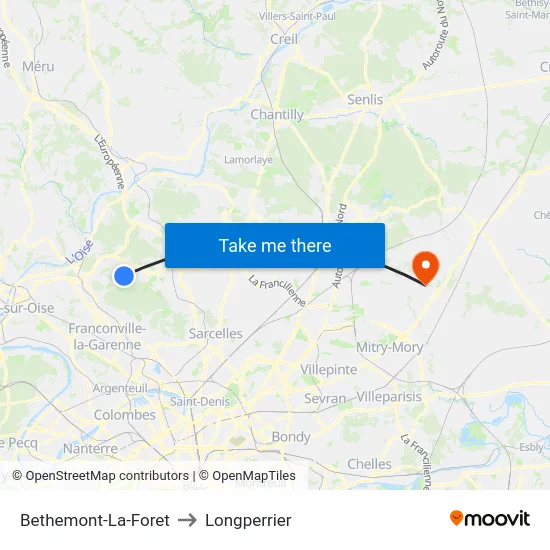 Bethemont-La-Foret to Longperrier map