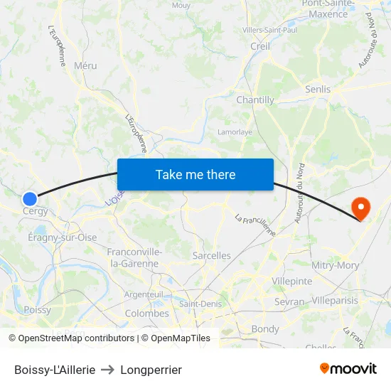 Boissy-L'Aillerie to Longperrier map