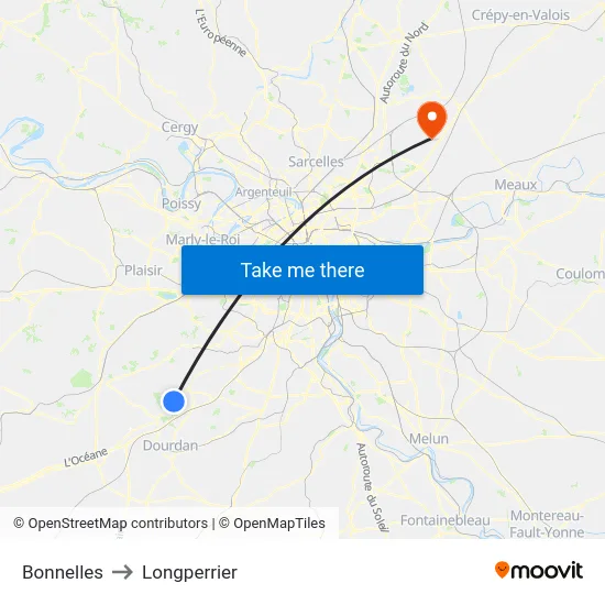 Bonnelles to Longperrier map