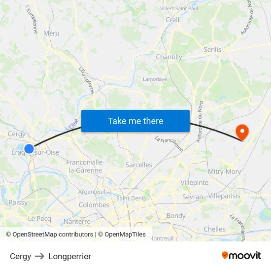 Cergy to Longperrier map