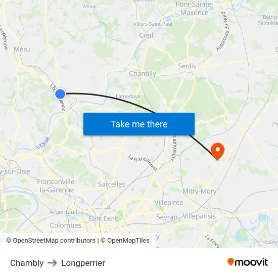 Chambly to Longperrier map