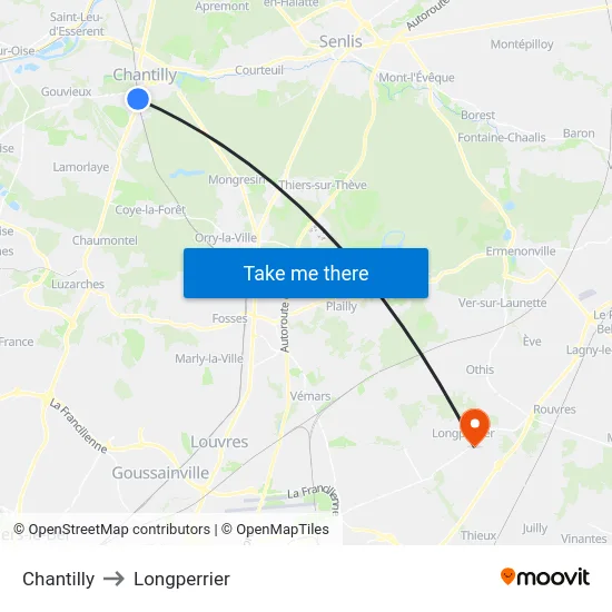Chantilly to Longperrier map