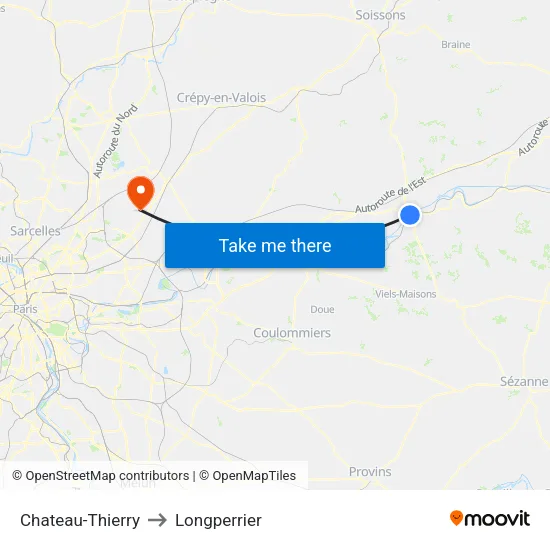 Chateau-Thierry to Longperrier map