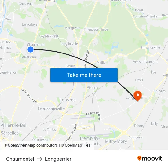 Chaumontel to Longperrier map