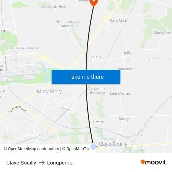 Claye-Souilly to Longperrier map