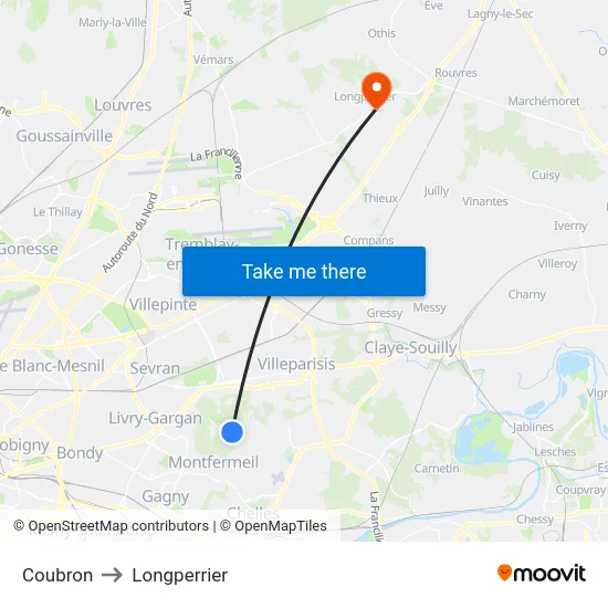 Coubron to Longperrier map