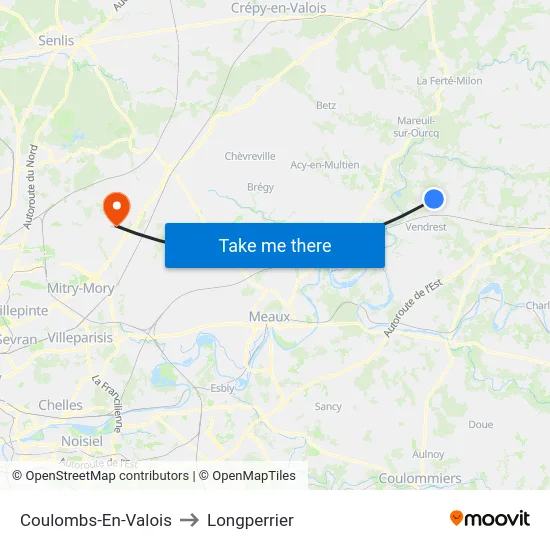 Coulombs-En-Valois to Longperrier map