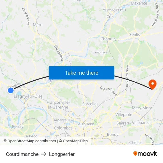 Courdimanche to Longperrier map
