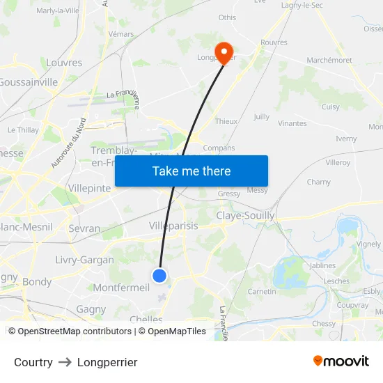 Courtry to Longperrier map