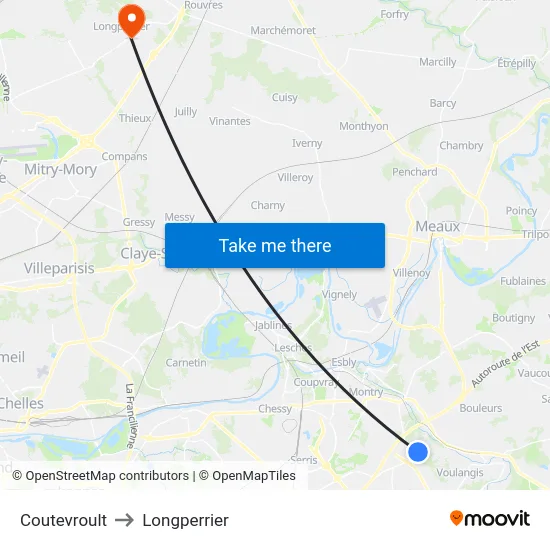 Coutevroult to Longperrier map