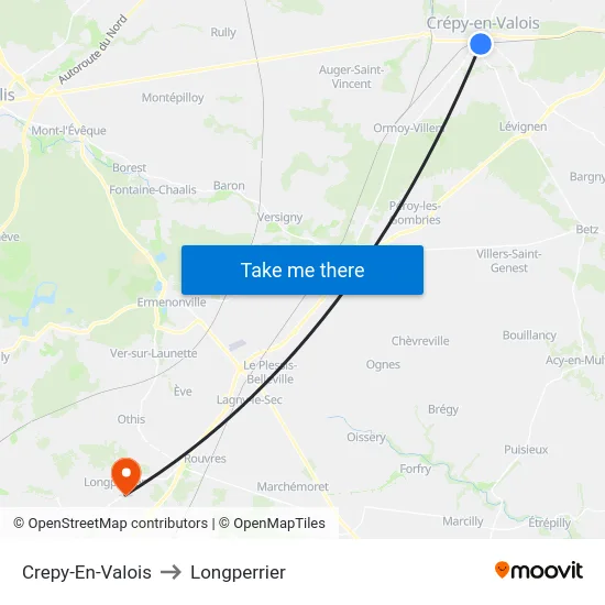 Crepy-En-Valois to Longperrier map