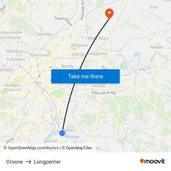 Crosne to Longperrier map