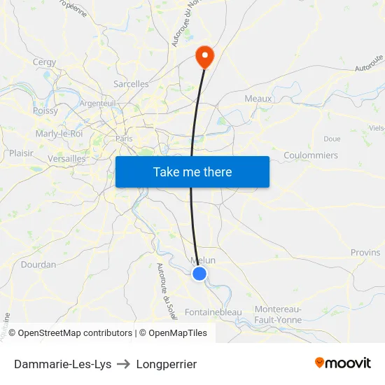 Dammarie-Les-Lys to Longperrier map