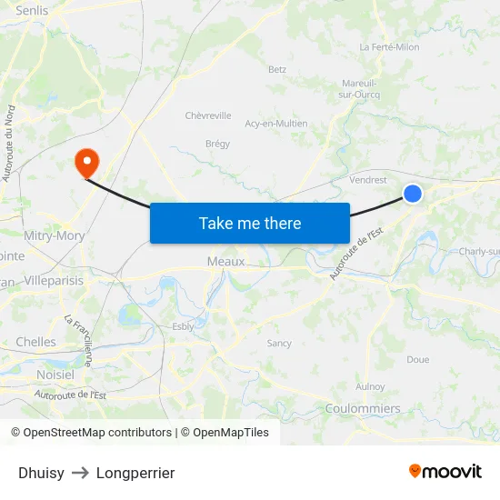 Dhuisy to Longperrier map