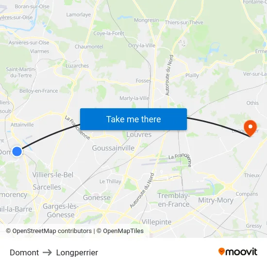 Domont to Longperrier map