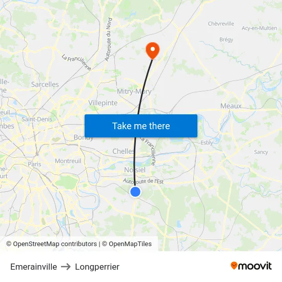 Emerainville to Longperrier map